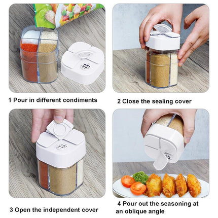 4X 4 in1 Seasoning Jar 4 Compartment Spice Storage Box Kitchen Organisation Case