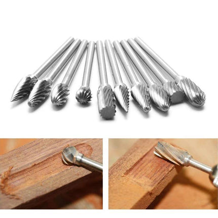10PCS 6MM Head Tungsten Steel Carbide Rotary Burr Bur Die Grinder Bit + Case Set - Aimall
