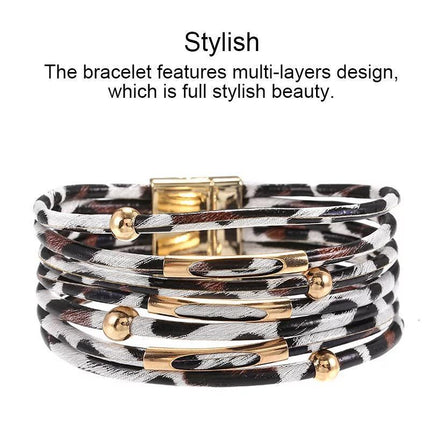 Fashion Magnetic Leather Bohemian Leopard Print Bangle Trendy New Bracelet Gift - Aimall