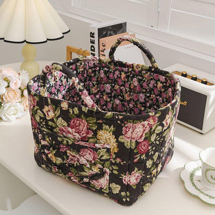 Portable Fabric Storage Basket Korean Pastoral Style Organizer for Home Sundries