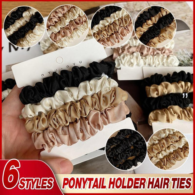 4Pcs/Set Silk Satin Small Scrunchies Ponytail Hair Ties Hair Rope Rubber Bands - Aimall