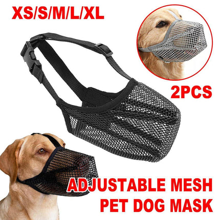 2PCS Adjustable Mesh Pet Dog Muzzle Mask Mouth Cover No Bite Strap Mouth Cover