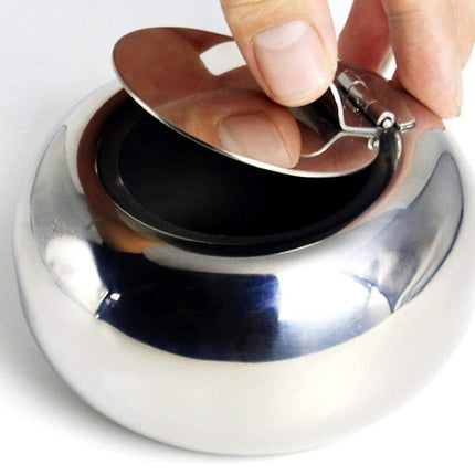 Stainless Steel Ashtray with Cover Smokeless Drum Design Windproof Ash Tray