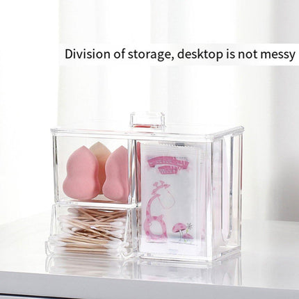 Clear Plastic Makeup Organizer Cotton Swab Storage Holder Compartment Vanity Box