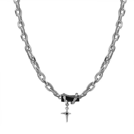 Punk Style Heart Charm Choker Silver Thick Link Chain Collar Necklace Fashion - Aimall