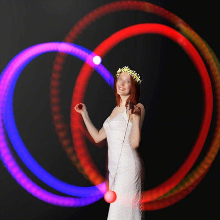 Pair of LED Poi Balls Multi Coloured Light up Ball Belly Dance Party Festival - Aimall