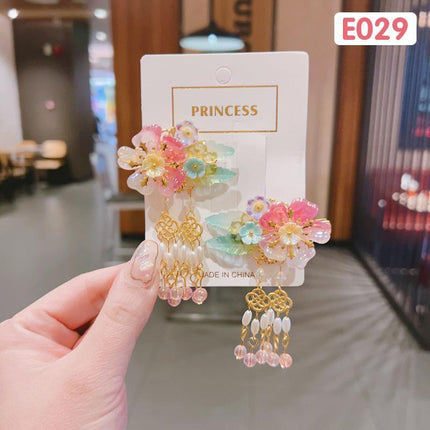 2Pcs Hanfu Flower Hair Clip Pearl Tassel Butterfly Hairpin Female/Children Party - Aimall