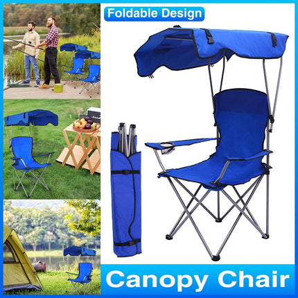 Canopy Chair Foldable W/ Sun Shade Beach Camping Folding Outdoor Fishing Blue - Aimall