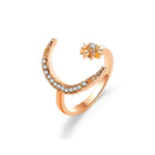 Alloy Star Moon Opening Rings Rhinestone Crescent Couple Ring Women - Aimall