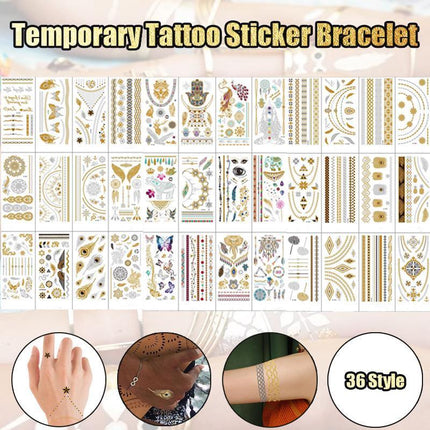 Women Lady Metallic gold silver color boho arm Body Temporary Tattoo Sticker Art - Aimall