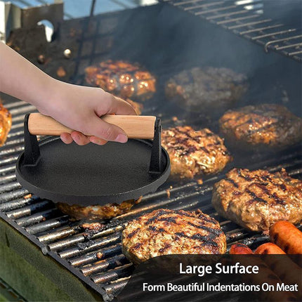 Cast Iron Burger Press Making Hamburger Steak Meat Smasher Utensils Grill BBQ - Aimall