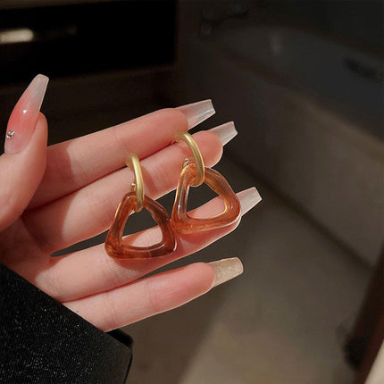 Retro Geometric Triangle Coffee Beige Earrings Women Girls Trendy Fashion