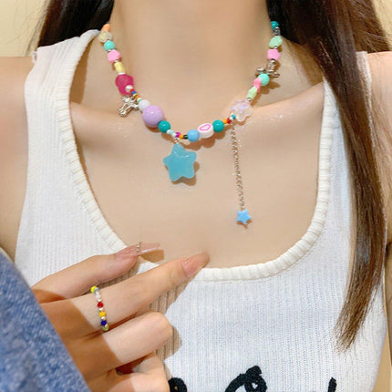 Colourful Love Pentagram Dopamine Necklace Fashion Jewellery Women Girls