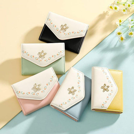 Small Wallet Women Tri-Folded Wallet Cash Pocket Flowers Card Holder Coin Purse