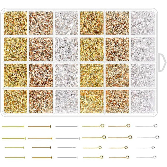 2400PCS Gold-Plated Silver-Plated Jewelry Making T-Pin Nine-Pin Set Accessories