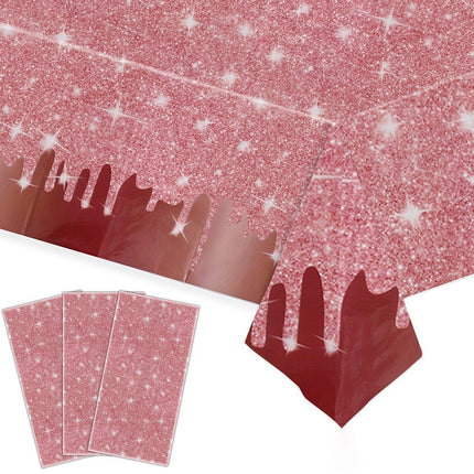 3PCS Rose Gold Disposable PE Tablecloths Waterproof Party Background Cloth Set