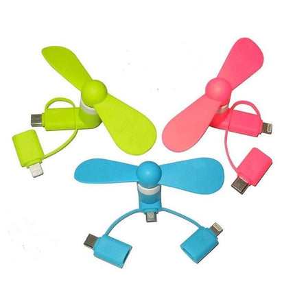 3 In 1 Portable Cell Phone USB Mini Fan For iPhone Android TypeC Mobile Model - Aimall