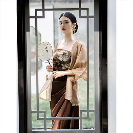 Chinese Style Hanbok Vintage Bustier Skirt Three Piece Suit Spring Summer