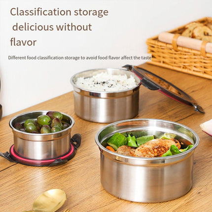 3PCS Stainless Steel Sealed Crisper Storage Box with Lid Round Food Lunch Box