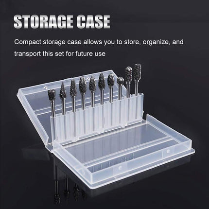 10PCS 6MM Head Tungsten Steel Carbide Rotary Burr Bur Die Grinder Bit + Case Set - Aimall