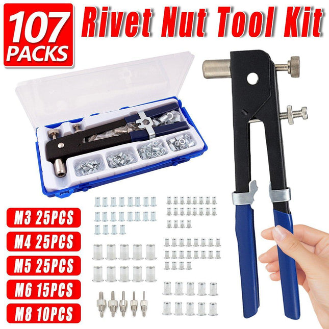 107 PCS Rivet Nut Tool Kit Nutsert Wrench with Mandrels M3 M8 Riveting Set