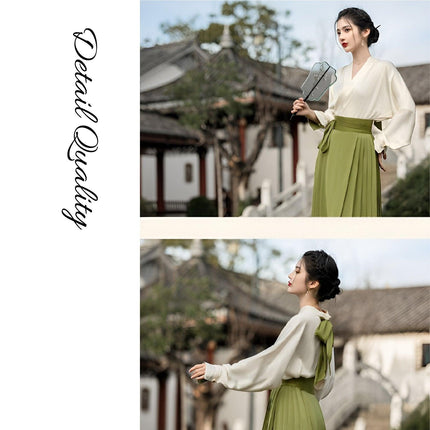 Elegant Traditional New Chinese Style Improved Hanfu Two-piece Dress Women - Aimall