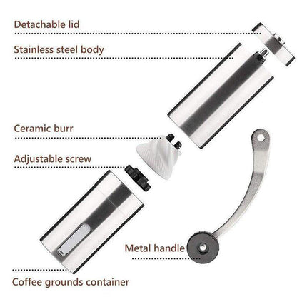 18.8cm Manual Coffee Bean Grinder Stainless Steel Hand Coffee Mill Ceramic Burr