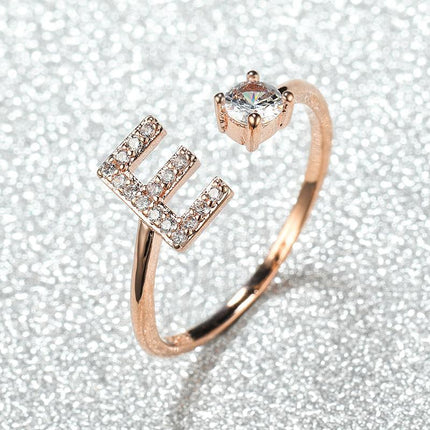Adjustable Open Zircon Initial Ring A-Z Letters Fashion Womens Jewelry Gift - Aimall