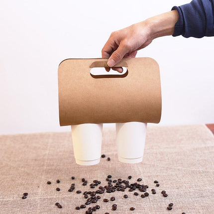 100pcs Kraft Paper Cup Holder Portable Coffee Drink Carrier Reusable Storage