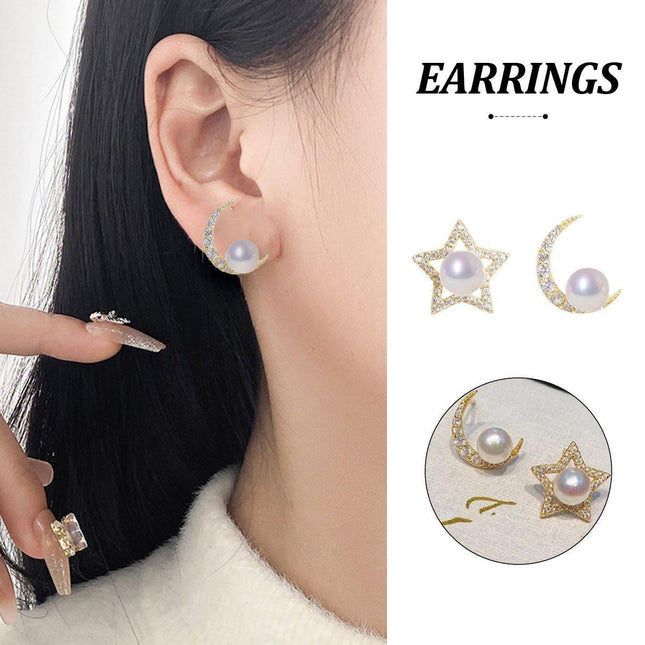 Star and Moon Asymmetric Stud Earrings Fashion Jewelry for Women Accessories
