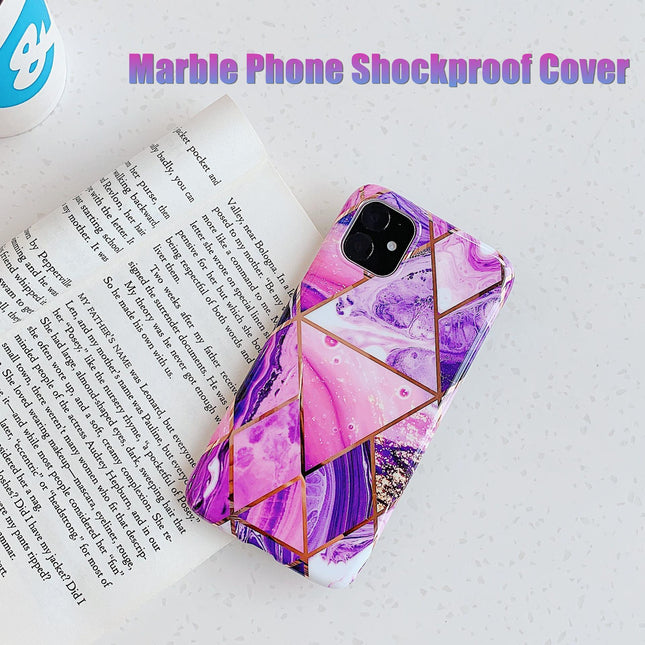 Purple Geometric Marble Case for iPhone 13 12 11 Pro Max XR XS 8 Shockproof Cover Silicone - Aimall