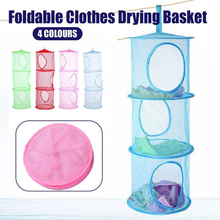 Foldable Clothes Drying Basket Three-layer Hanging Storage Breathable Organizer