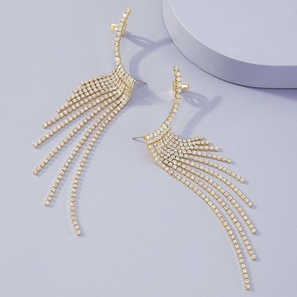 Bling Dangle Drop Tassel Earrings Long Tassel Rhinestone Rhinestone Earrings - Aimall