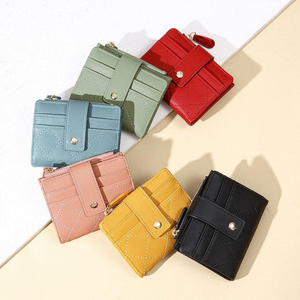 Stylish Women Short Wallet Multi-card Money Clip Zipper Two-Fold Purse Leather