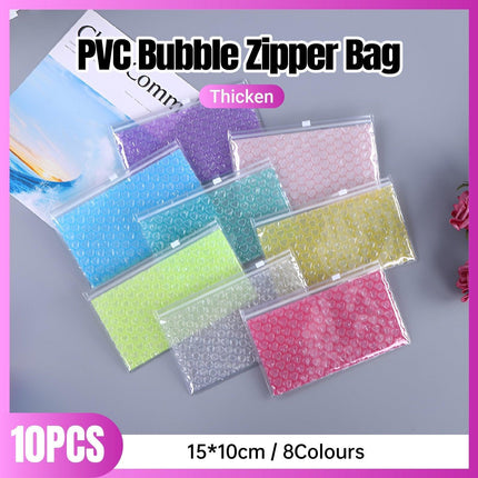 10pcs PVC Bubble Zipper Bag Thick Cosmetic Storage Pouch for Travel and Makeup