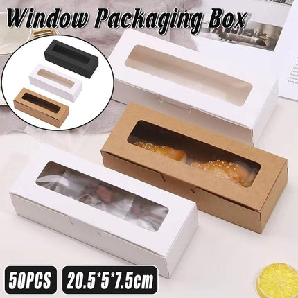 50PCS Kraft Paper Macaron Box Transparent Window Cookie Candy Packaging