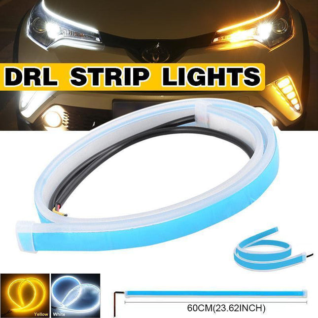 2x 60CM Car LED Strip DRL Turn Signal Switchback Indicator Daytime Running Light - Aimall