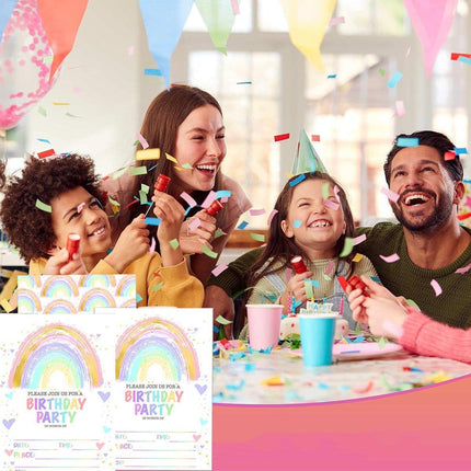 20PCS Rainbow Party Invitation Cards With Envelopes Birthday Theme Colourful Set
