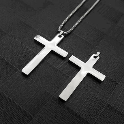 Gold-Plated Stainless Steel Men's Cross Fashion Pendant Necklace with Long Chain - Aimall