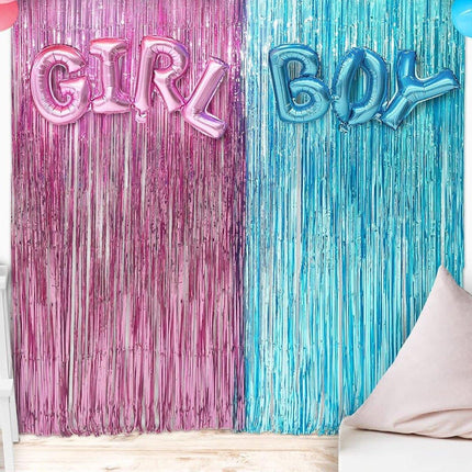 4PCS Gender Reveal Balloons and Silk Curtain Party Decor Boy Girl Theme Supplies
