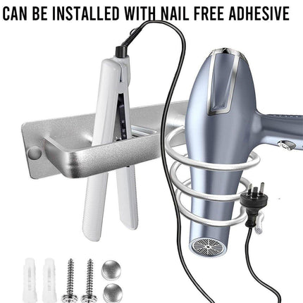 Wall Mounted Hair Dryer Holder Bathroom Storage Rack Curling Iron Organizer