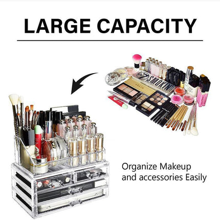 Holder Cosmetic Makeup Organiser 4 Drawer Storage Jewellery Box Clear Acrylic - Aimall