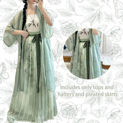 Hanfu Women Half Sleeve Pleated Skirt Waist Dress Spring Summer Daily Suit