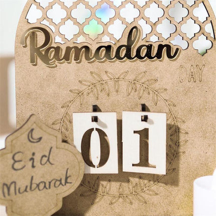 Wooden Eid Ramadan Countdown Calendar Ornament DIY Wood Crafts Party Decor #T Aimall