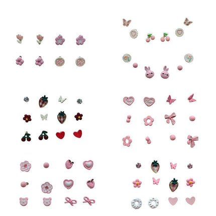 Cute Pink Stud Earrings Set for Women Girls Simple Fashion Jewelry Accessories