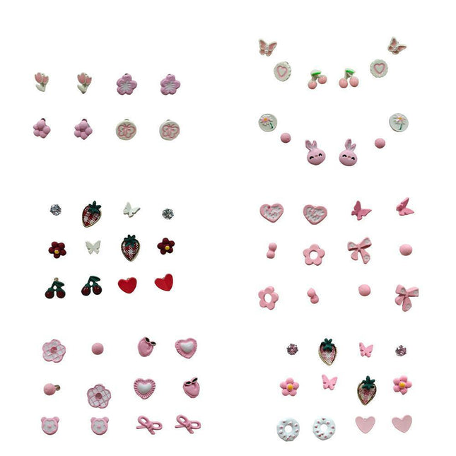 Cute Pink Stud Earrings Set for Women Girls Simple Fashion Jewelry Accessories
