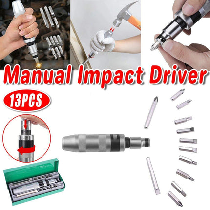 13PCS Manual Impact Driver Set 1/2 Inch Reversible Hand Screwdriver Bits Tool