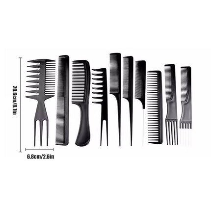 10PCS Hair Styling Cutting Comb Set Plastic Pointed Tail Comb with Steel Needle