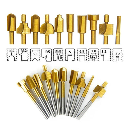 New 10Pcs/Set 3mm Titanium Mini HSS Router Bits Trimmer Shank For Rotary Tool - Aimall