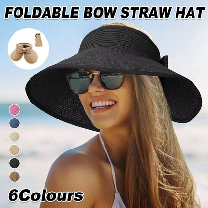 Women Roll Up Sun Visor Wide Brim Straw Hat Summer Foldable UV Protection Cap